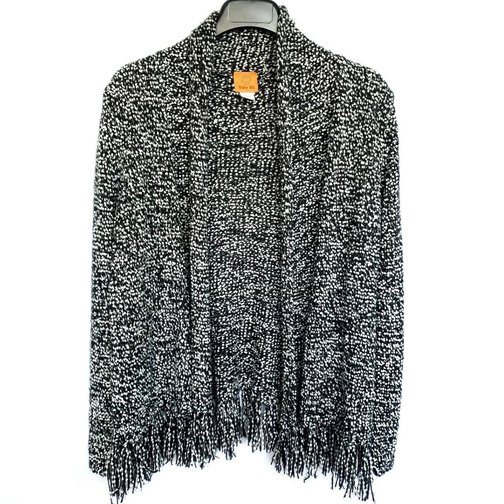 Ruby Rd. Women's Open Front Cardigan Size M Black White Marled Fringe