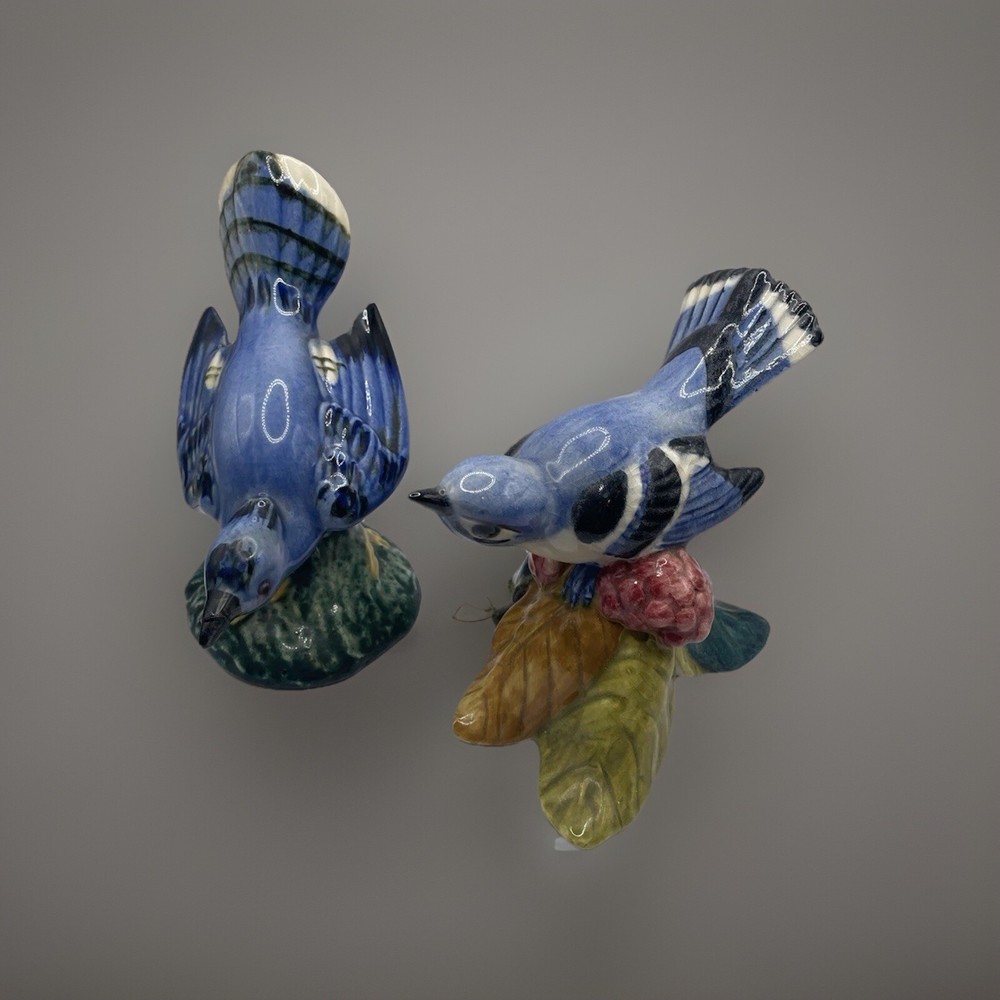 2 Vintage Stangl Pottery Birds Cerulean Warbler Blue Bird Figurine Signed