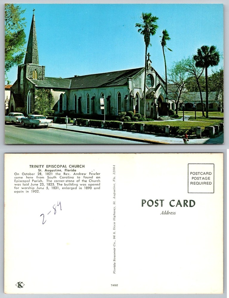 Vintage Trinity Episcopal Church St. Augustine Florida Chrome Postcard 1950s-60s