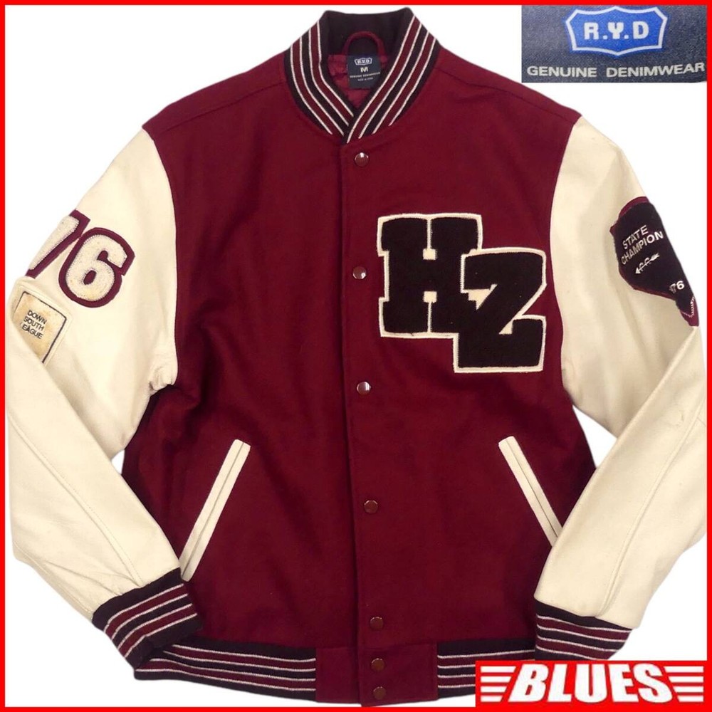 Ryd Mens M Leather Arm Stadium Jacket in Rwidy Red Genuine Blouson Jumper Style