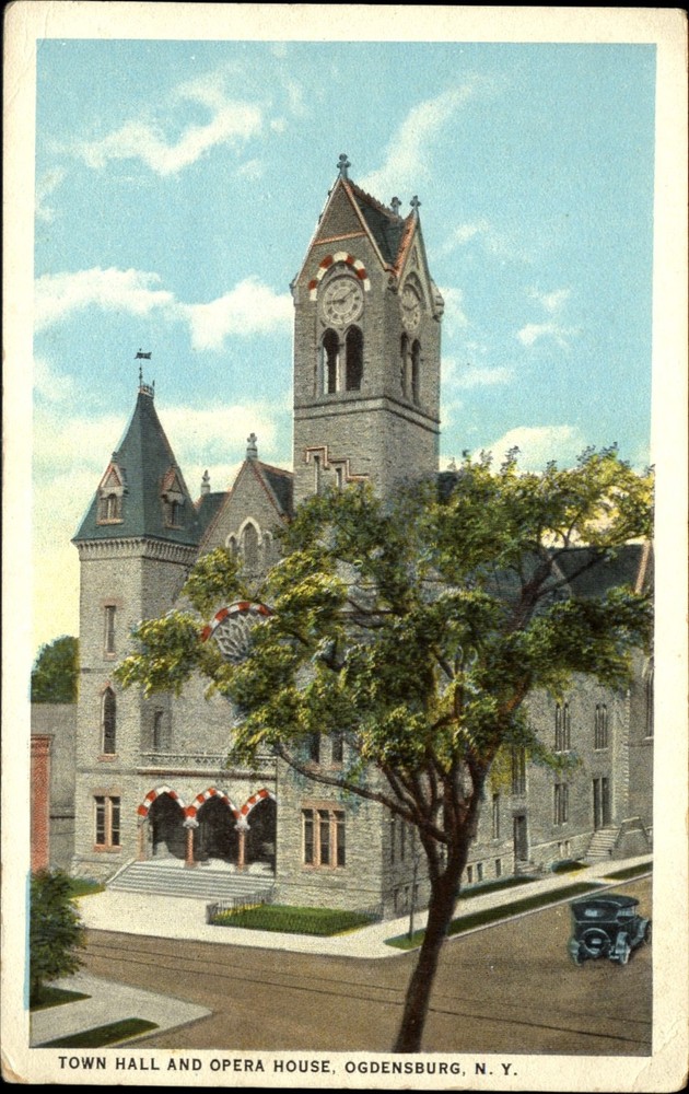 Town Hall and Opera House ~ Ogdensburg New York ~ 1920s postcard