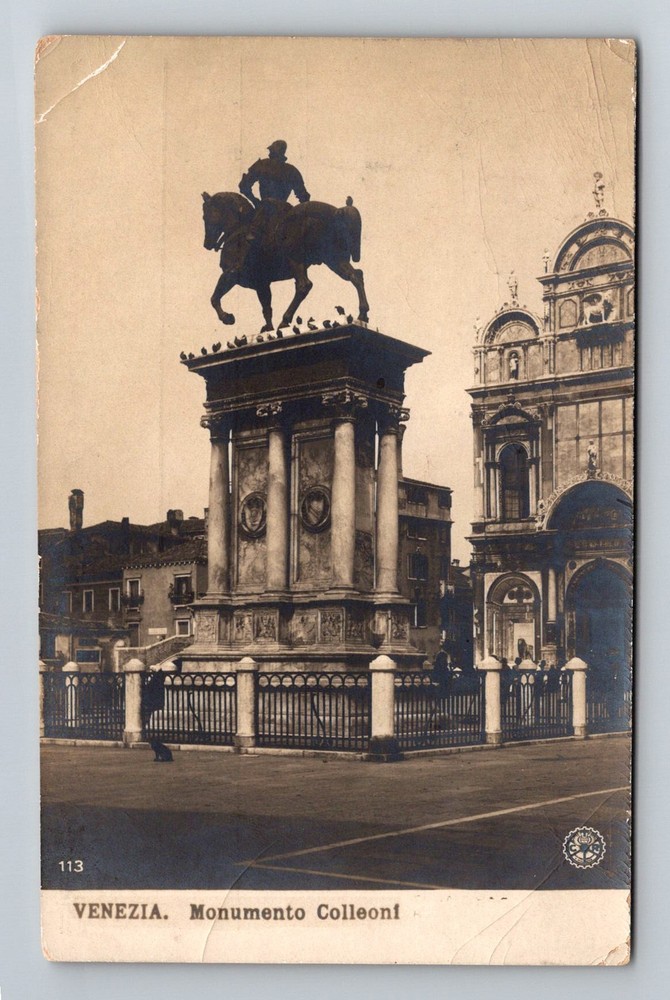 Italy- Venice Bartolomeo Colleoni Equestrian Monument Old Vintage c1922 Postcard