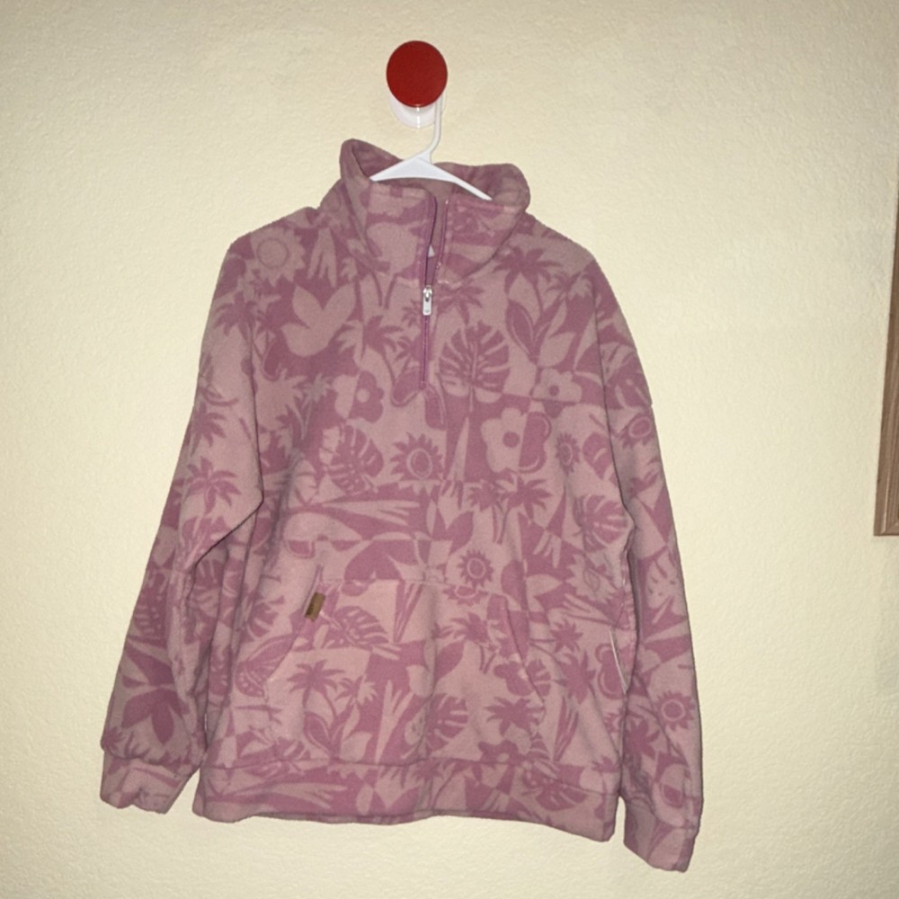 Roxy Live Out Loud 1/4 Zip Fleece Sweatshirt Pink Floral XL Long Sleeve