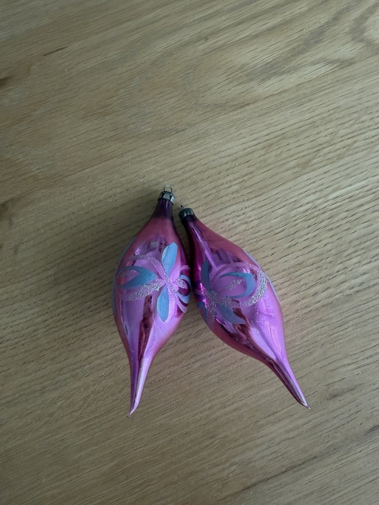 2 Teardrop Poland Mica Glass Christmas Ornaments