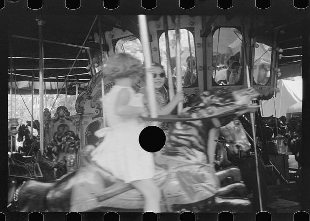 Photo:Central Ohio County Fair Carousel 1938 Spectators Children Ride