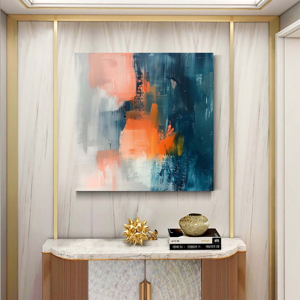 Blue Abstract Oil Painting Thick Textured Hand Painted On Canvas Wall Art 31in