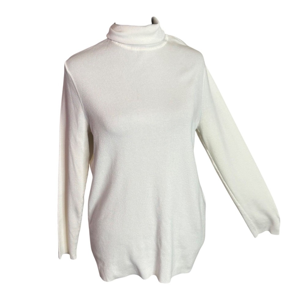 Chicos Ribbed Knit Turtleneck Sweater Top Size 2 Large Minimalist Long Sleeve