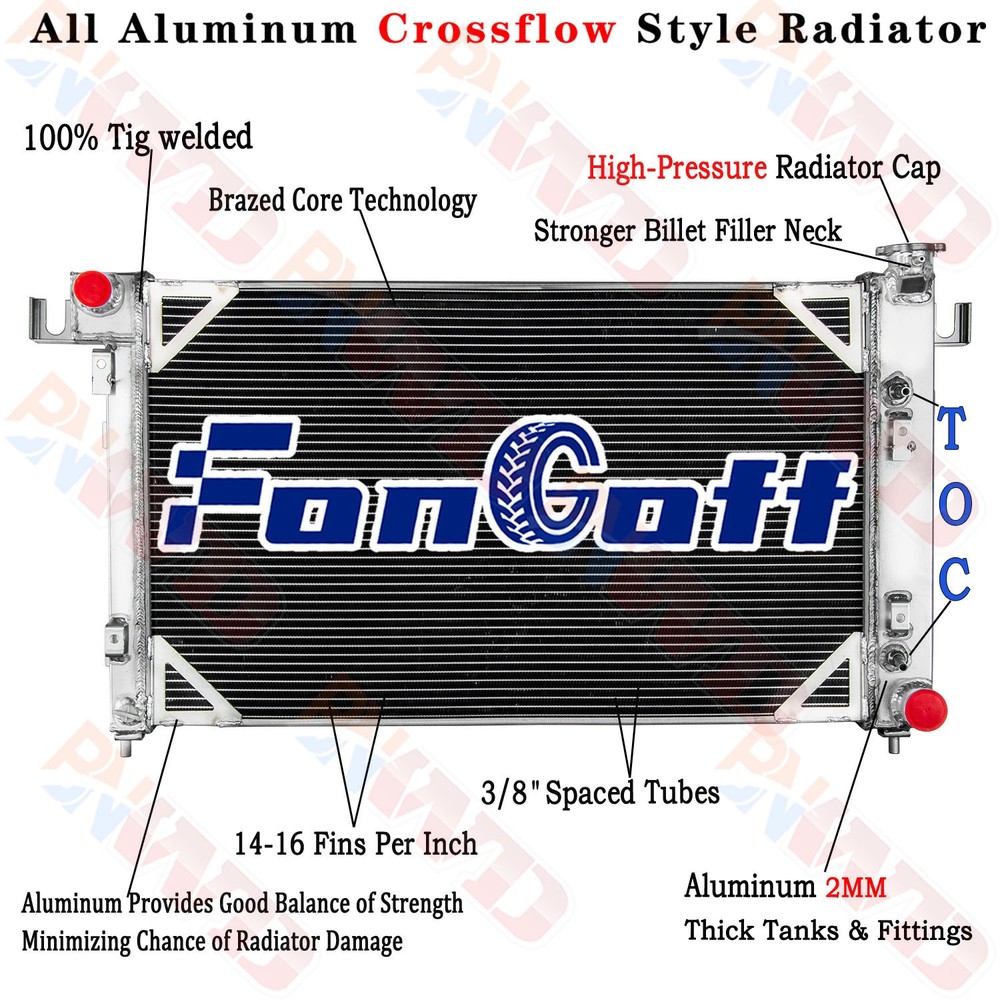 Aluminum 3 Row Radiator For 1994-2002 Dodge Ram 1500 2500 3500 3.9L 5.2L 5.9L