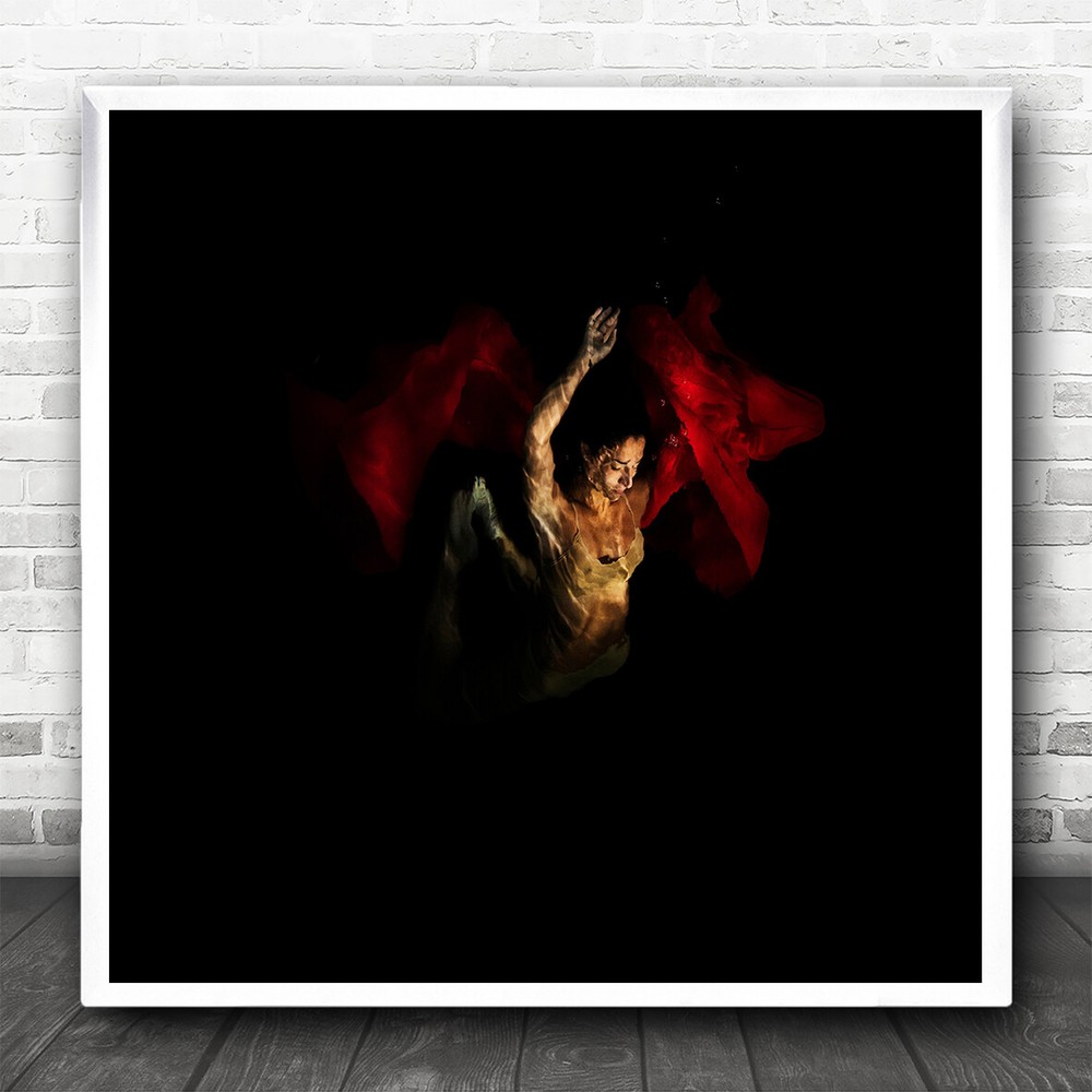 Underwater Dark Low Key Creative Edit Black Background Square Wall Art Print