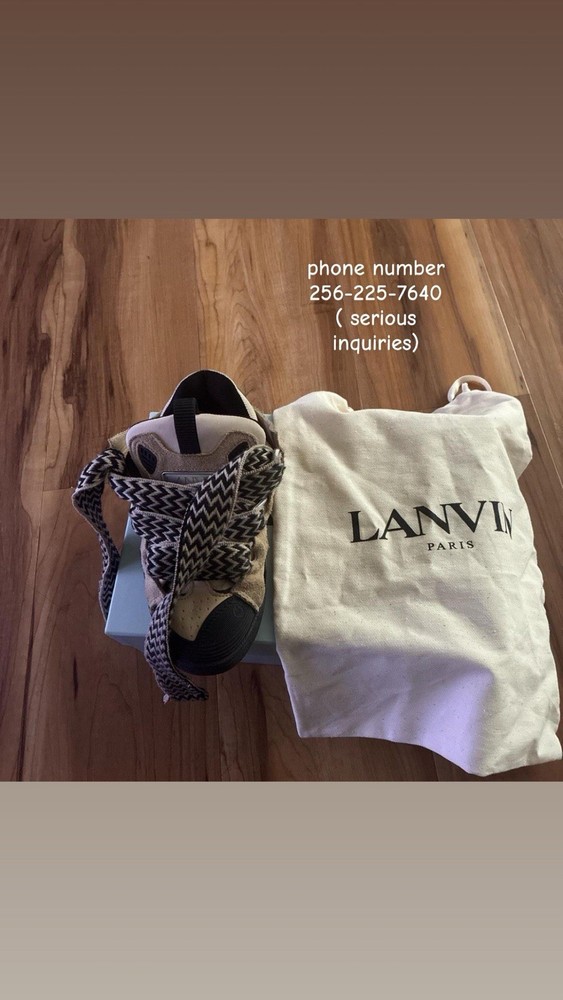 Lanvin Curb Men's Beige Black Chevron Lace-Up Sneakers Casual Shoes