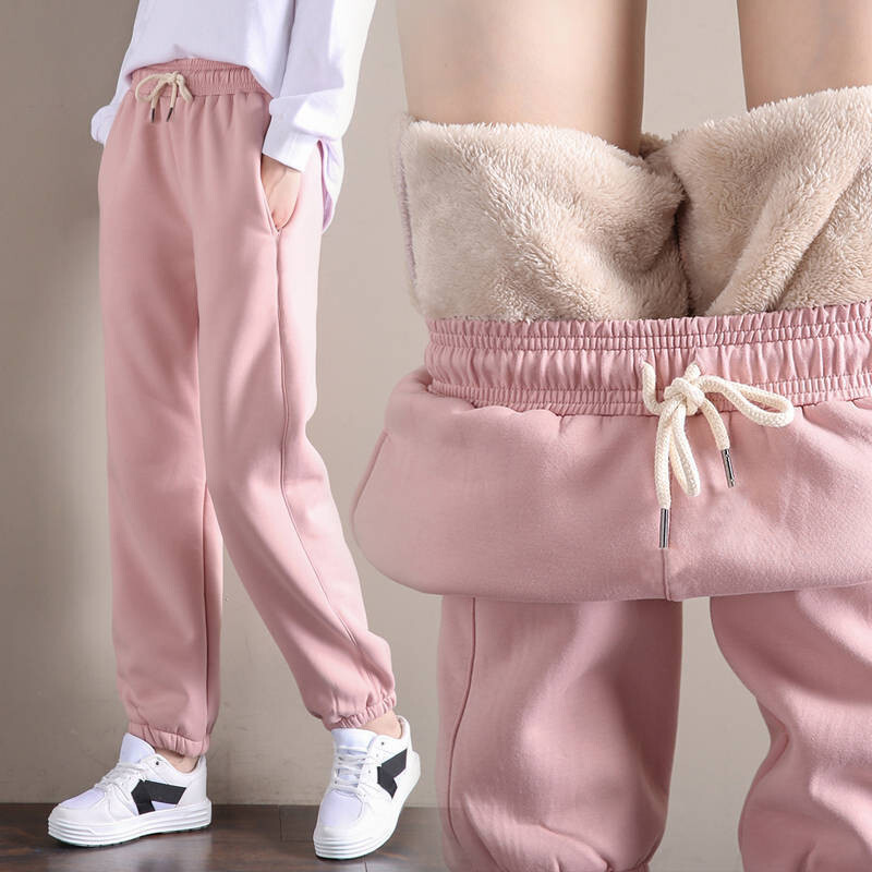 Women Winter Warm Sherpa Fleece Pants Fur Lined Elastic Thick Joggers Sweatpants