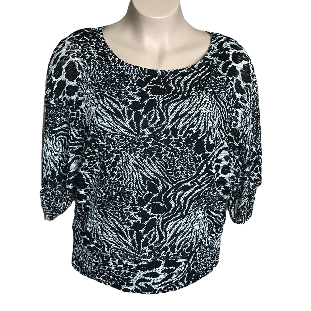 Cato Cute Blouse Shirt ~ Sz XL ~ Short Sleeve ~ Black & White ~ Lined