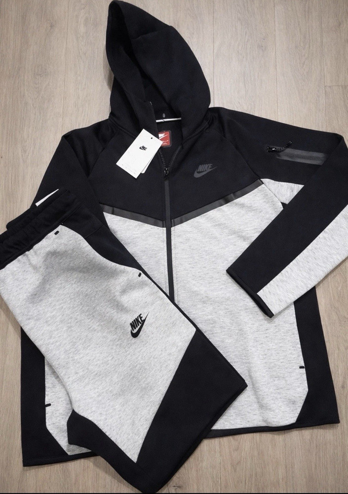 Nike Men's Black Gray Colorblock Hooded Zip Tracksuit Jacket & Pants M