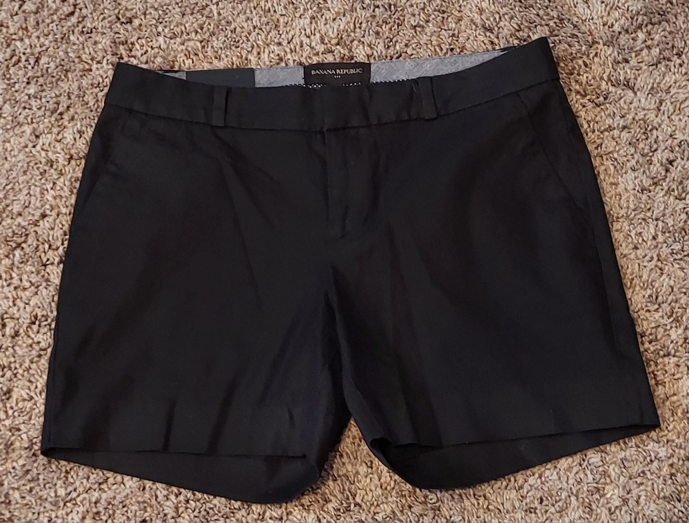 NWT BANANA REPUBLIC Women's Stretch Flat Front 5” CHINO SHORTS, Black, Sz 0