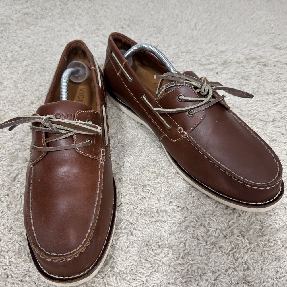 Vionic Mens Lloyd Brown Leather Lace Up Boat Shoes Size 12 Classic Preppy Beach