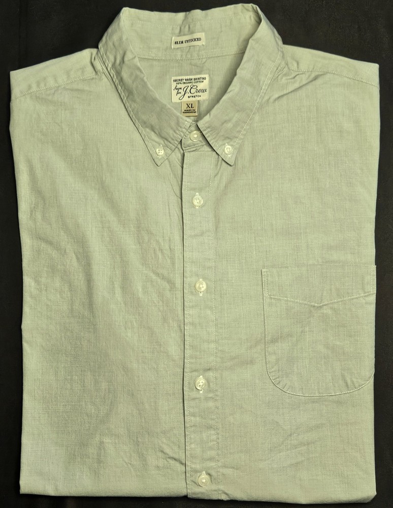 Mens J. Crew Stretch Slim Untucked Long Sleeve Green Button Up Shirt Size XL