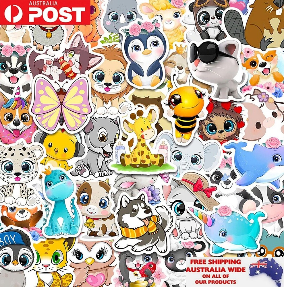 50x Cute Cartoon Animal Sticker Pack Waterproof Graffiti Decal Phone Laptop Gift