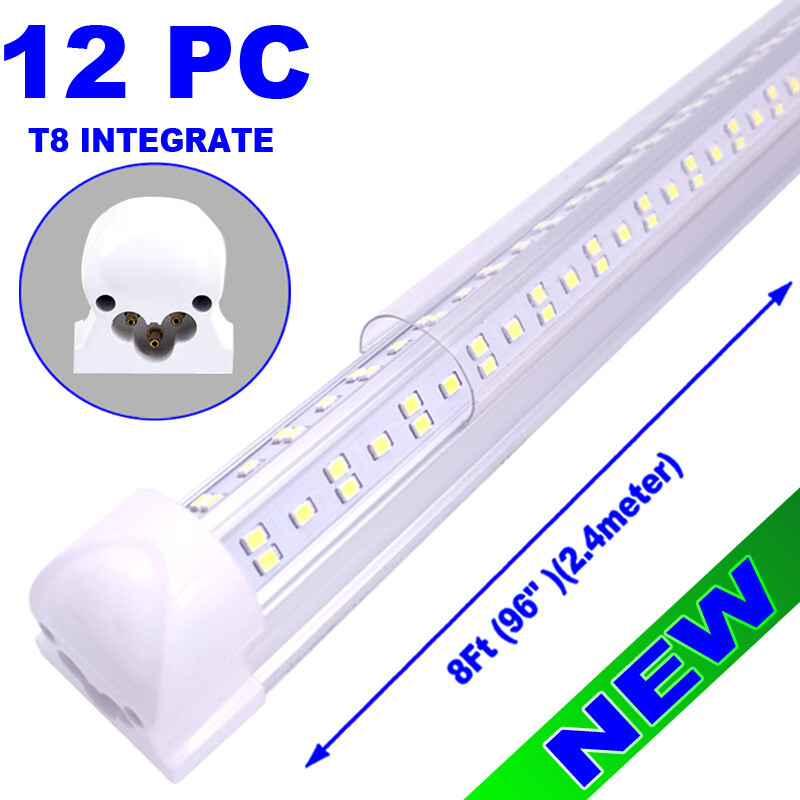 144W 8ft LED Tube Light Bulbs V-Shaped LED Shop Light Fixture 6500K Daylight×12P