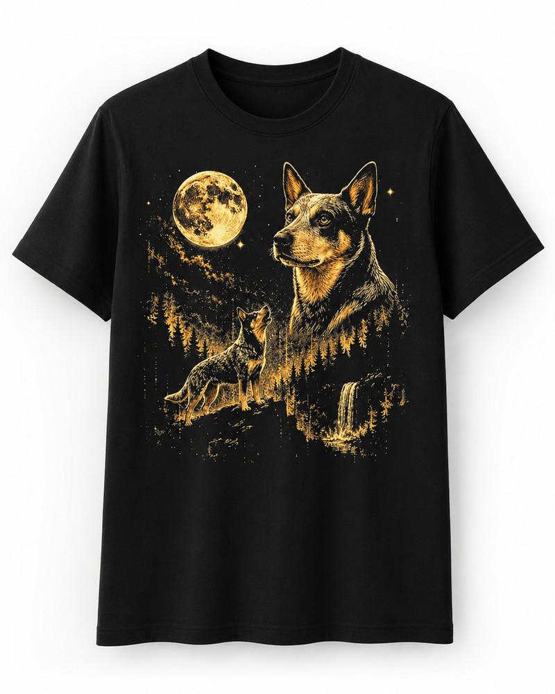 Australian Cattle Howling to The Moon Meme Animal Graphic T-Shirt