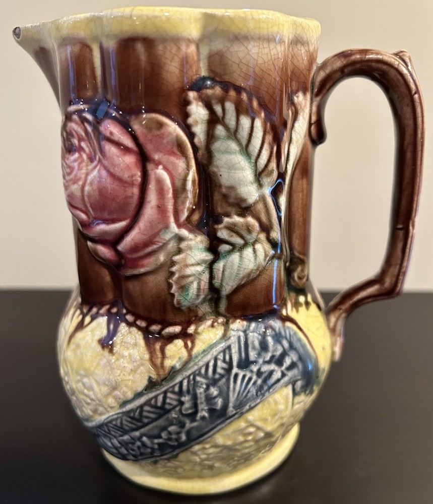 Antique Majolica Pottery Pitcher 6” * 5 1/2”; Vintage; See Pictures For Details!