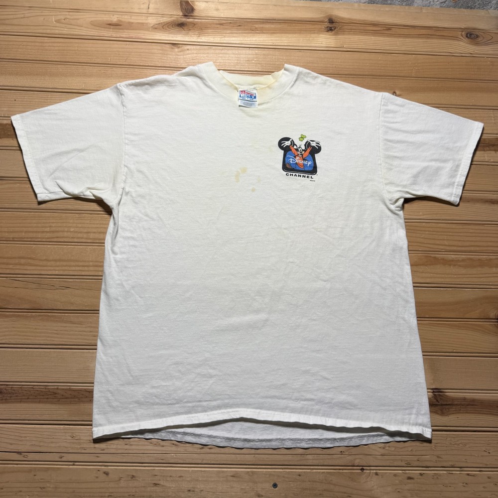 Vintage 90s Disney Channel Goofy Mickey Ears TV Promo Souvenir Shirt USA Size XL