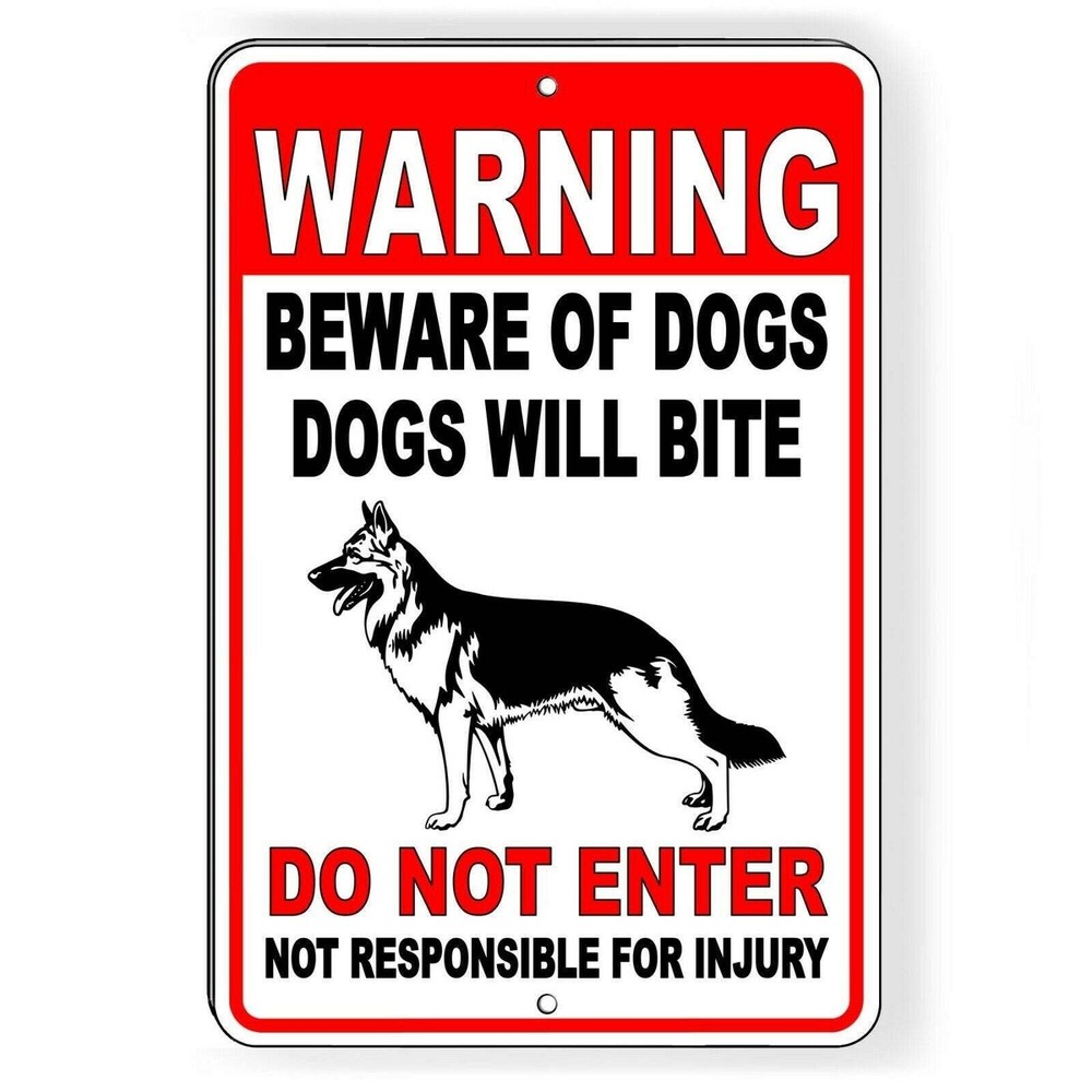 Warning Beware Of Dogs Will Bite Do Not Enter German Shepherd Sign or Decal BD39