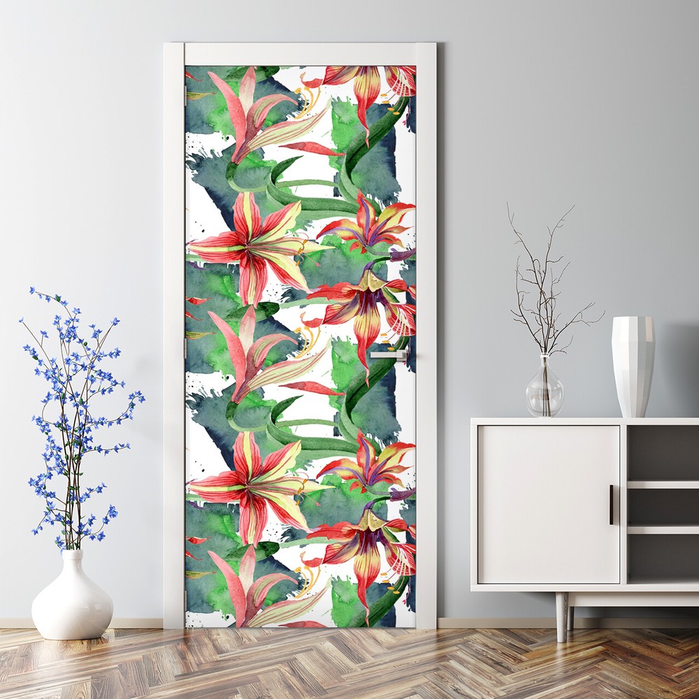 Hippeastrum Flower Door Decal | Tropical Flowers Art | Exotic Self Adhesive