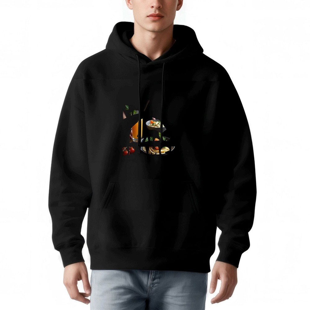 Men's Loose Fit Long Sleeve Hoodie - Abstract Character Design with Orange &
