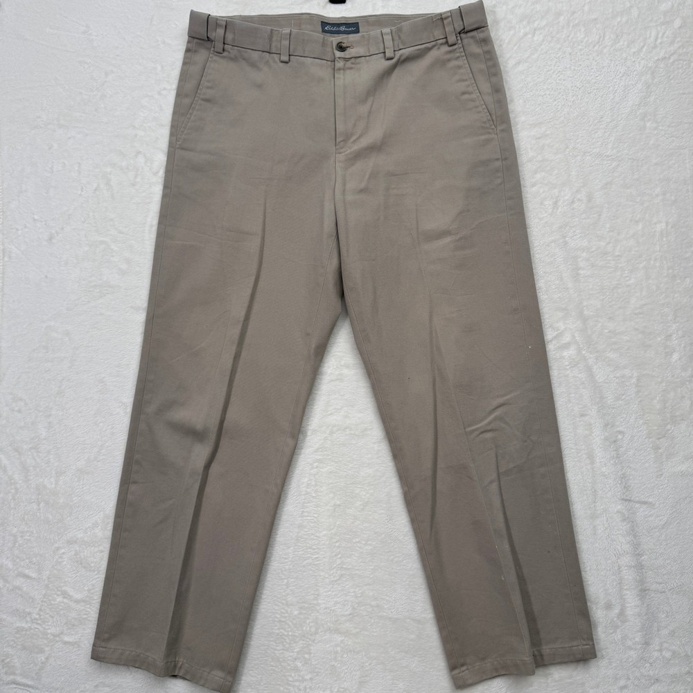 Eddie Bauer Chino Pants Mens 38 Khaki Tan Straight Leg 100% Cotton Twill Casual