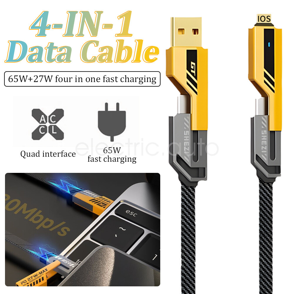 4-in-1 Fast Charging Cable for iPhone Samsung USB-C Micro Lightning