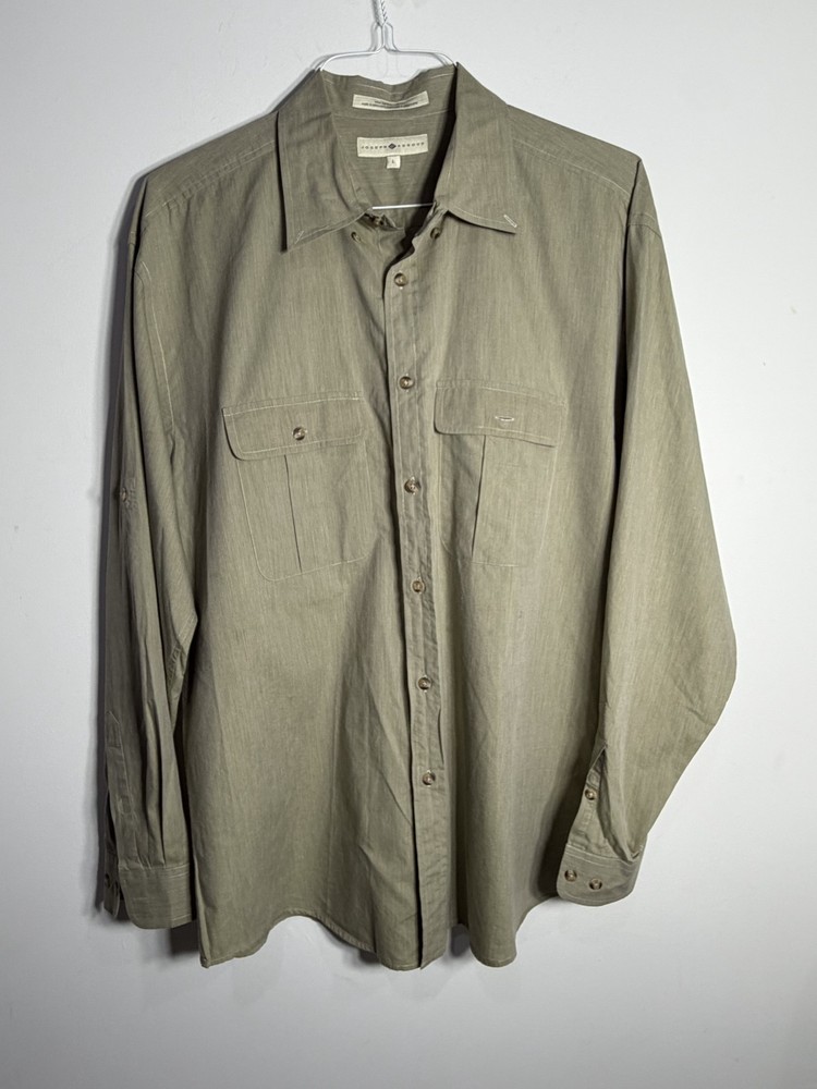 Joseph Abboud Mens Long Sleeve Button Up Shirt Olive Cotton Size L