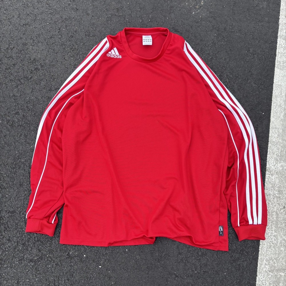 Vintage Y2K Adidas Red Soccer Jersey Size XL Mens Long Sleeve Embroidered