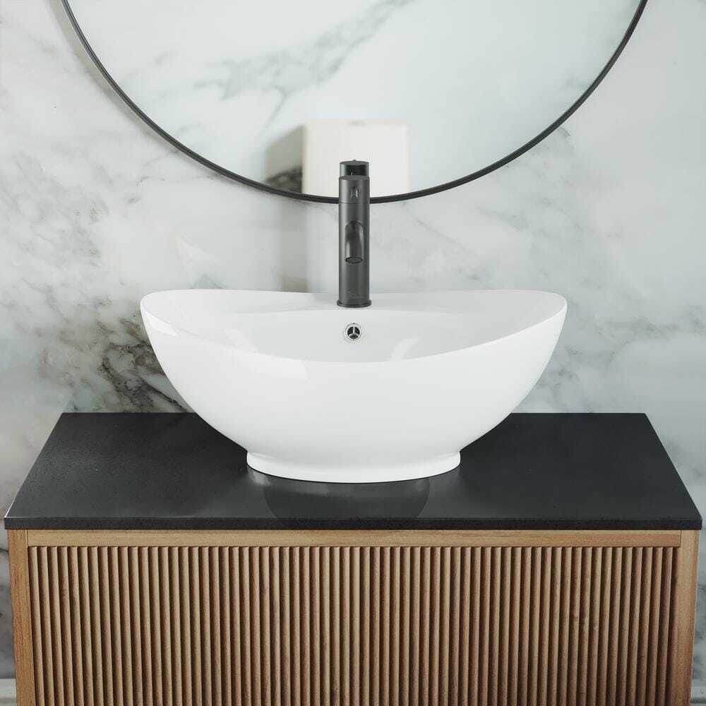 Ivy 23 in. Oval Ceramic Vessel Sink in White