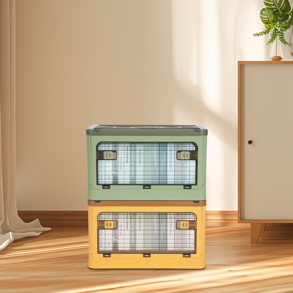 Foldable Stackable Plastic Storage Bin Box in Yellow and Green