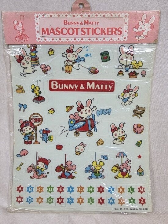 vintage 1976 Bunny & Matty Sanrio sticker sheet.