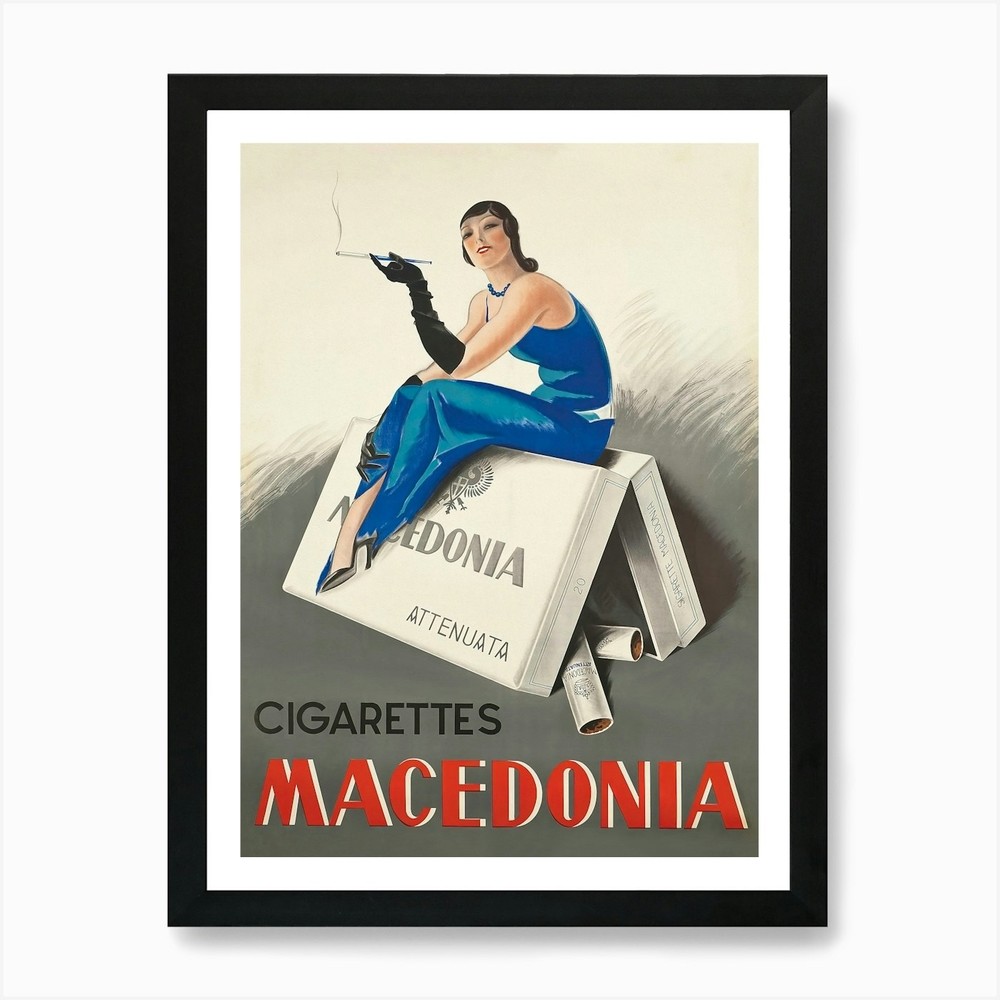 Woman Smoking a Cigarette Vintage P Framed Wall Art Poster Canvas Print Picture