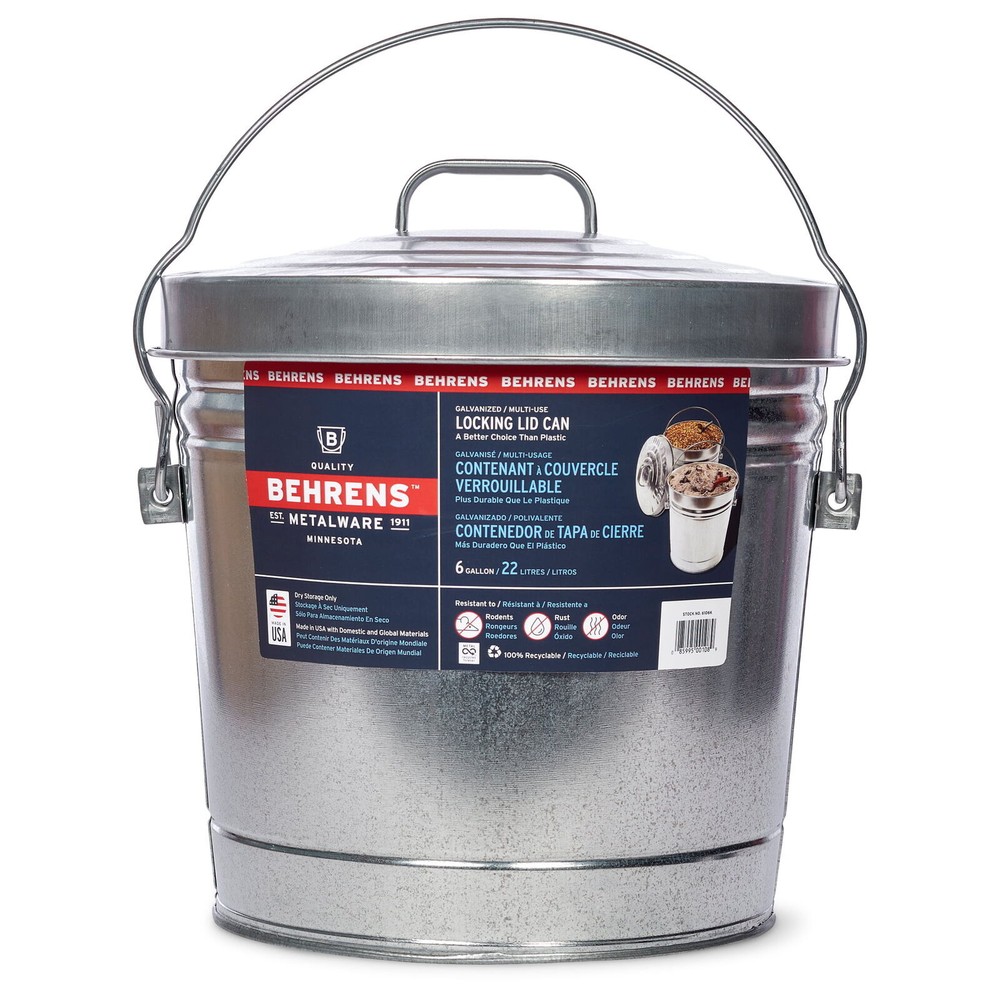 6 Gallon Trash Can Storage Galvanized Steel Metal Locking Lid Weather Resistant