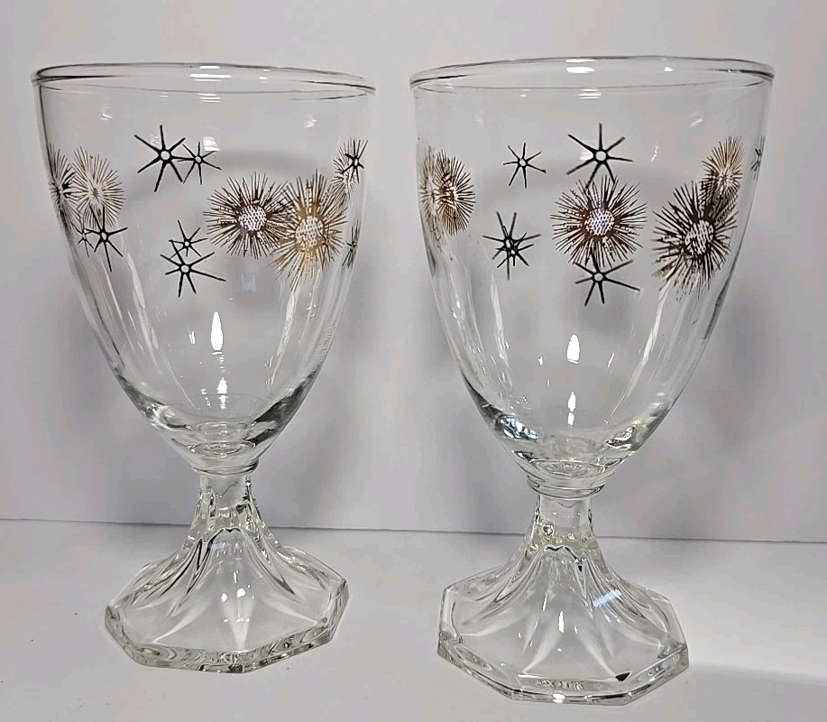 Set of Federal Glass MCM Atomic Style Starburst Goblets Wine Beer Glasse Vintage