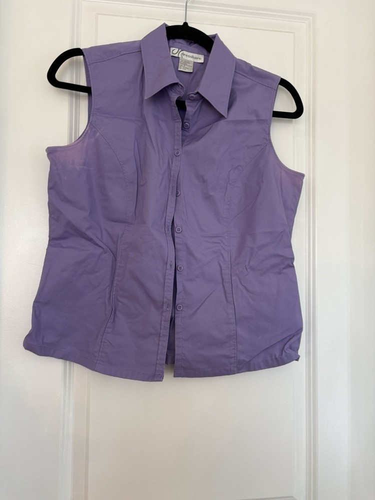 Dressbarn Women Small Purple Collared Sleeveless Button-Down Blouse Top Shirt