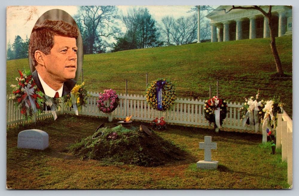 Vintage JFK Grave Arlington National Cemetery Postcard with Eternal Flame
