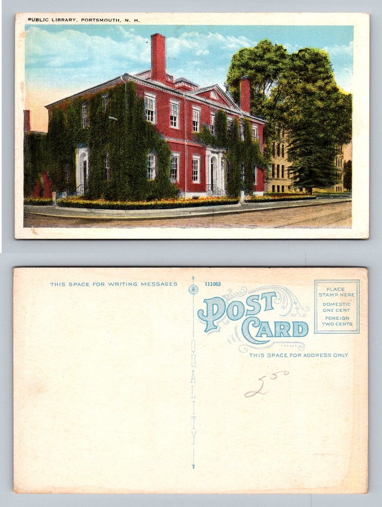 Portsmouth, NH-New Hampshire, Public Library Ivy Covered Brick Vintage Postcard