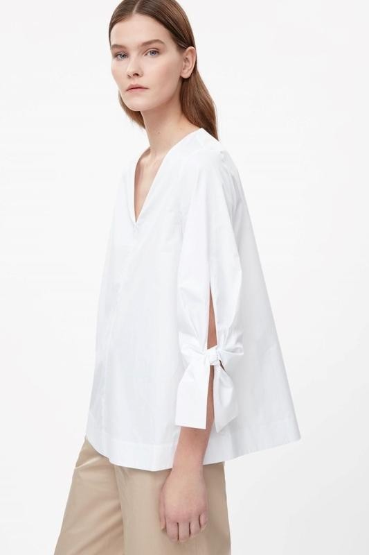 Cos White Oversized Poplin Blouse With Tie-cuff Sleeves Size M