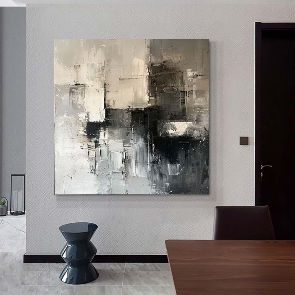 Large Nordic Abstract Modern Hand Painted Oil Painting on Canvas Gray Wall Art