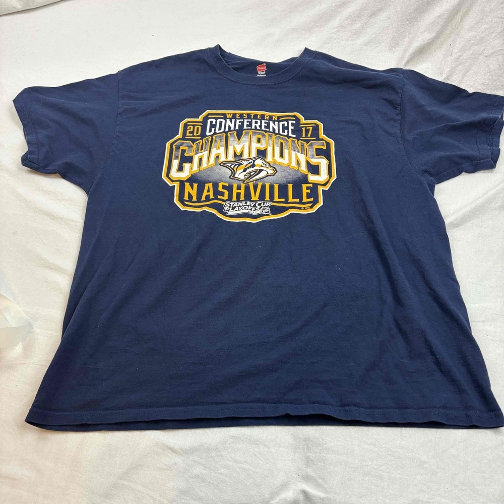 Nashville Predators 2017 Hanes NHL Hockey T-Shirt Blue Short Sleeve Crew Neck XL
