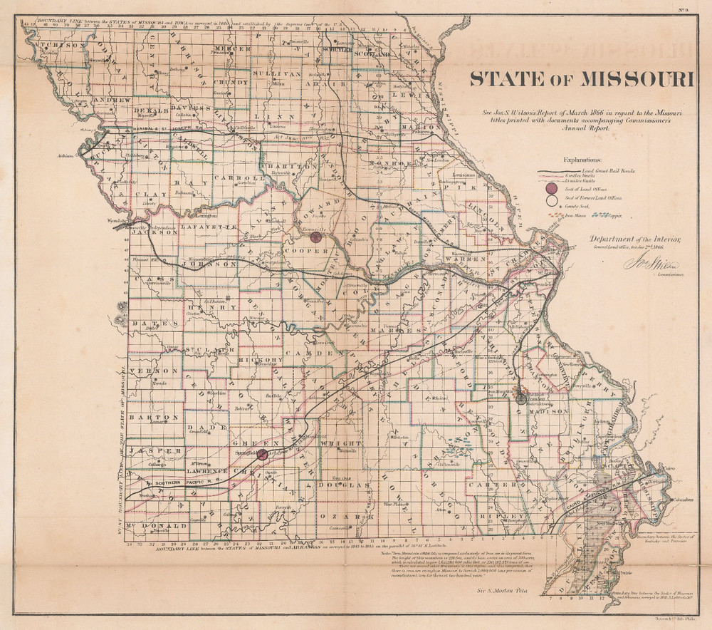 Map Of Missouri USA 1866 Vintage Historic Map Poster Print