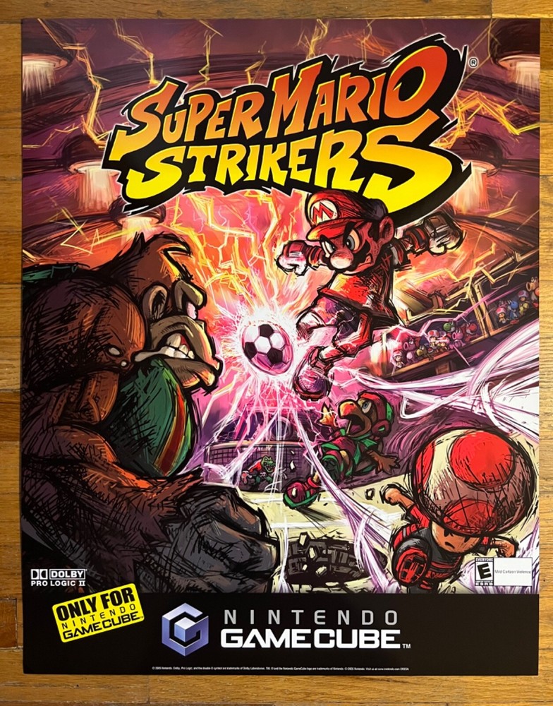 🔥Super Mario Strikers Nintendo Gamecube Vintage Video Game PROMO Poster RARE!🔥