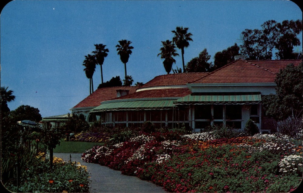 Laguna Beach California Victor Hugo's Inn flowers ~ 1950s unused postcard sku117