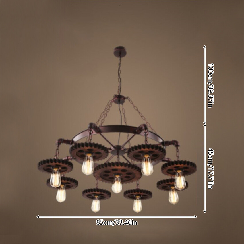 Rustic Steampunk Gear Chain Chandelier Metal Pendant Ceiling Light Fixture