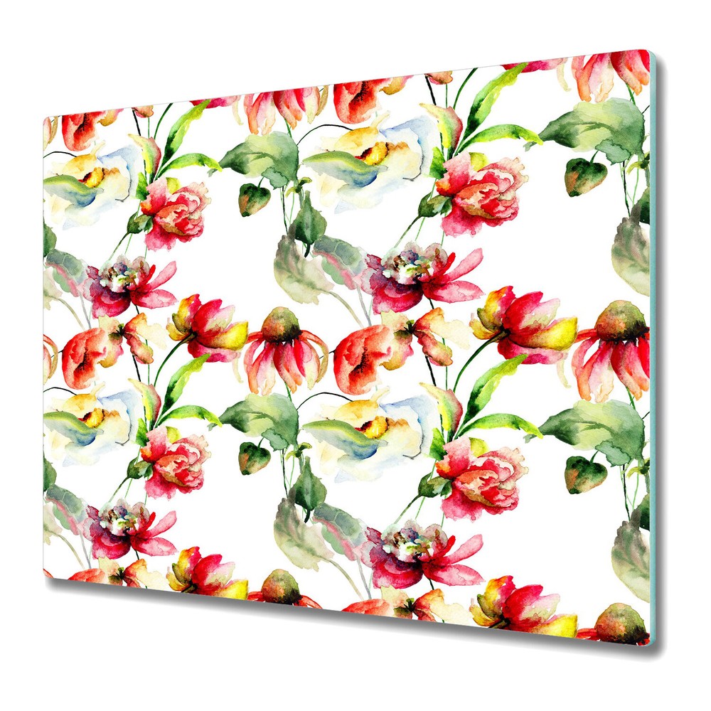 Glass Induction Cover Wild Flowers | Minimalistic | Colourful Floral | 60x52