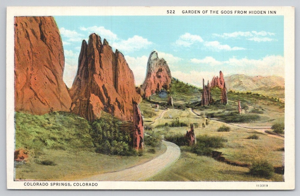 Garden of the Gods Colorado Springs CO Vintage Postcard Hidden Inn View